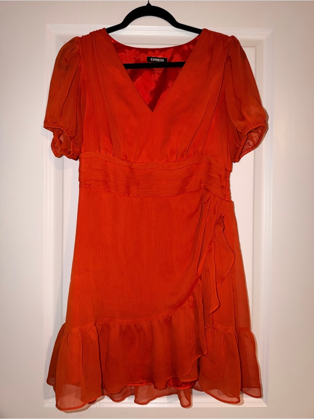 Express Orange V-Neck Ruffle Mini Dress